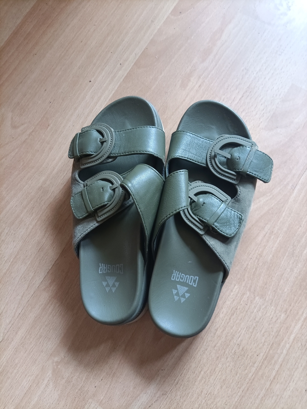 Cougar Olive Green leather & suede sandals